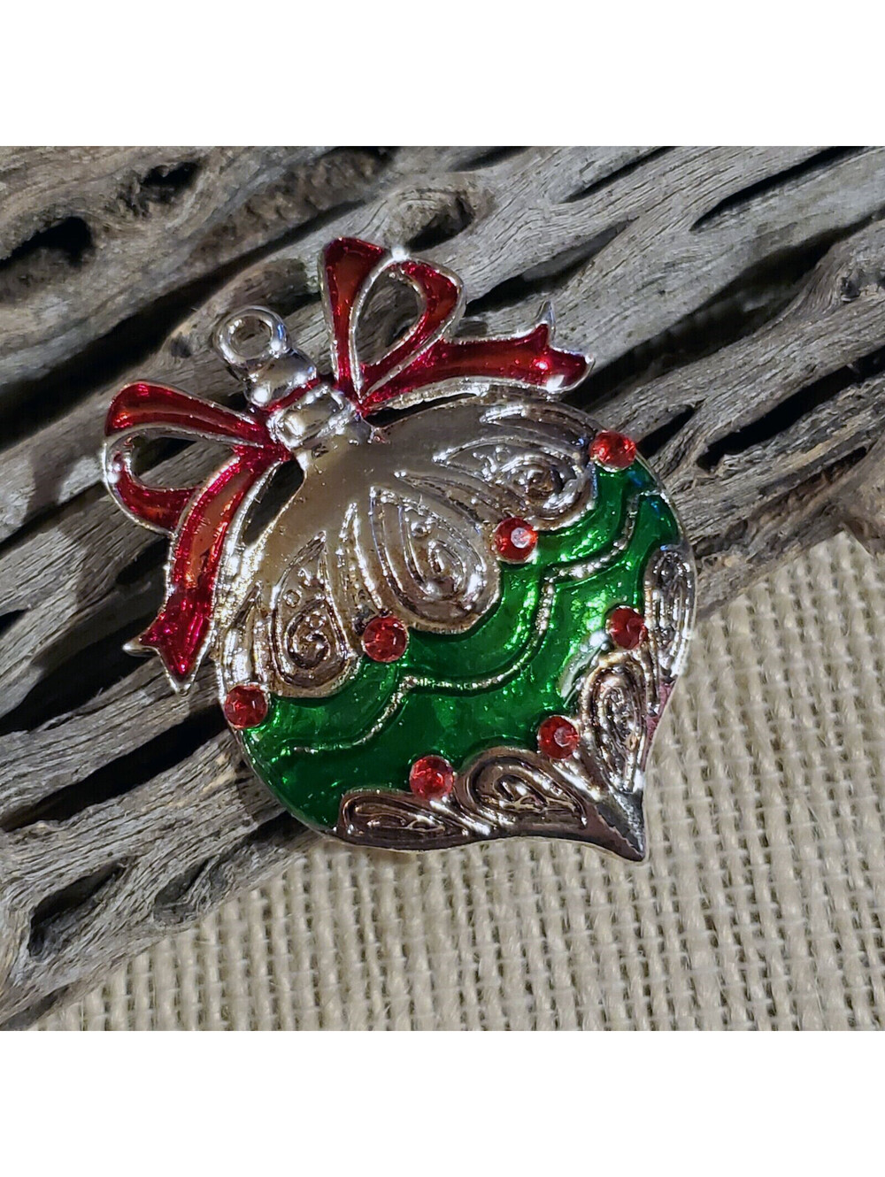Red Green Silver Christmas Ornament Rhinestone Enamel Sweater Pin Brooch